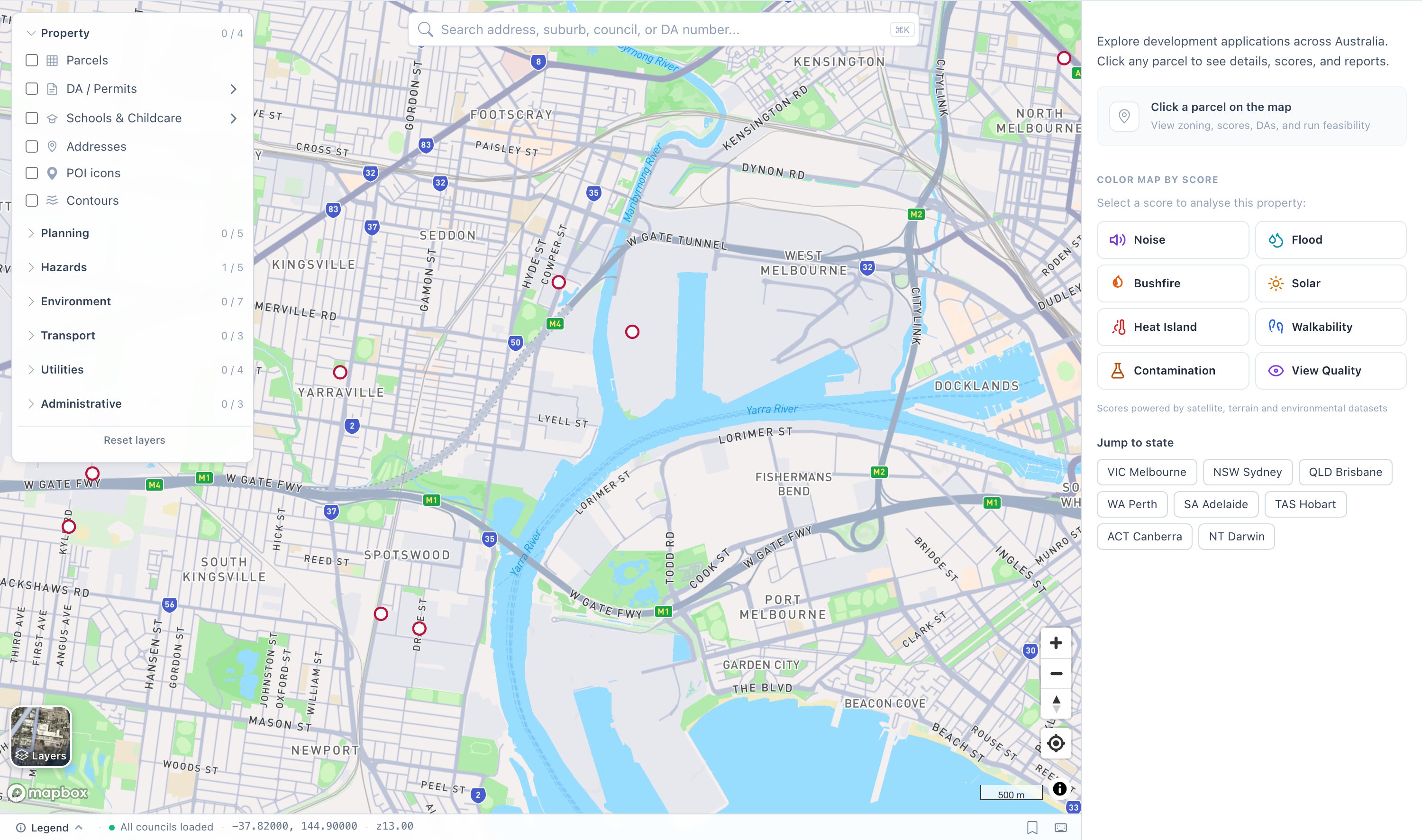 Contaminated sites on our map across Melbourne's inner west: red markers over the industrial belt