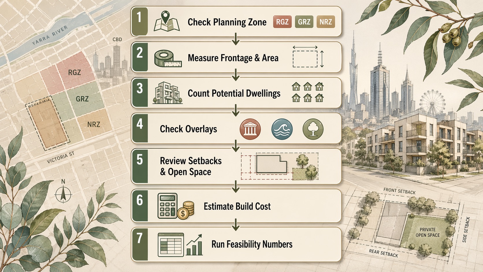7-step site assessment flowchart for Melbourne development