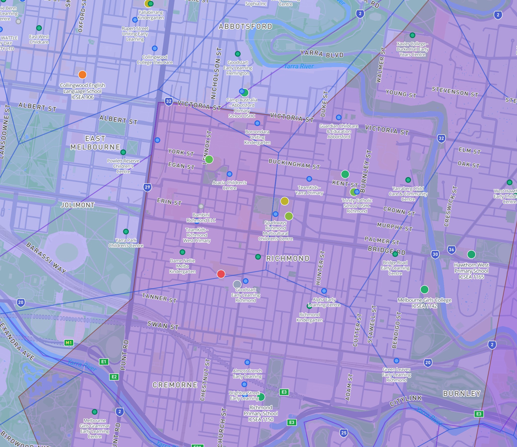 DA Leads map showing Richmond schools with wide ICSEA spread