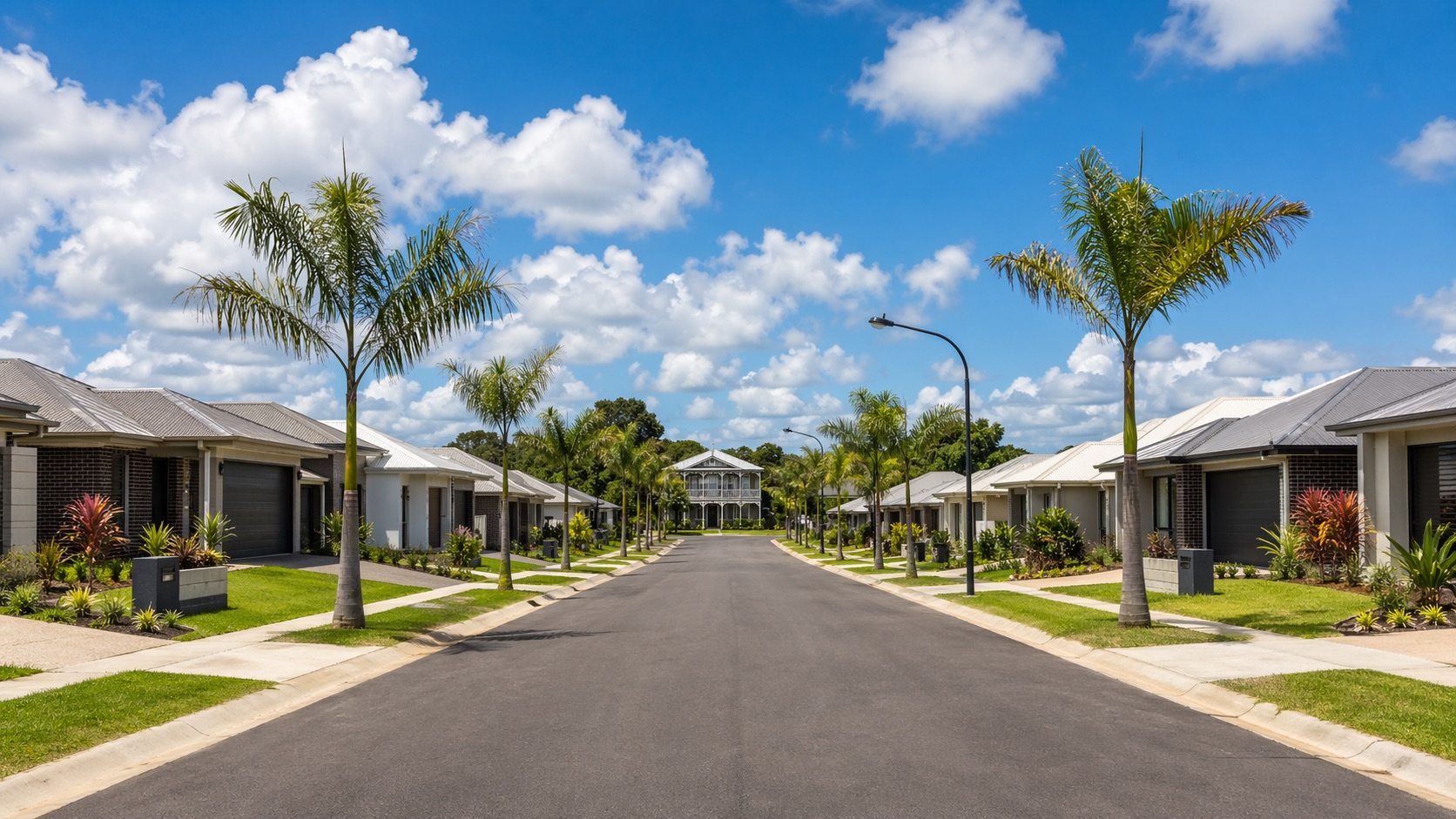 Queensland growth corridor suburban street with new homes