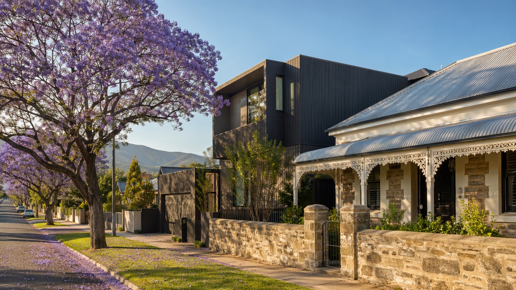Adelaide residential street with character homes and modern infill