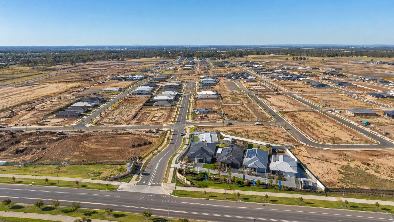 Aerial view of a new residential estate in Austral, south-west Sydney