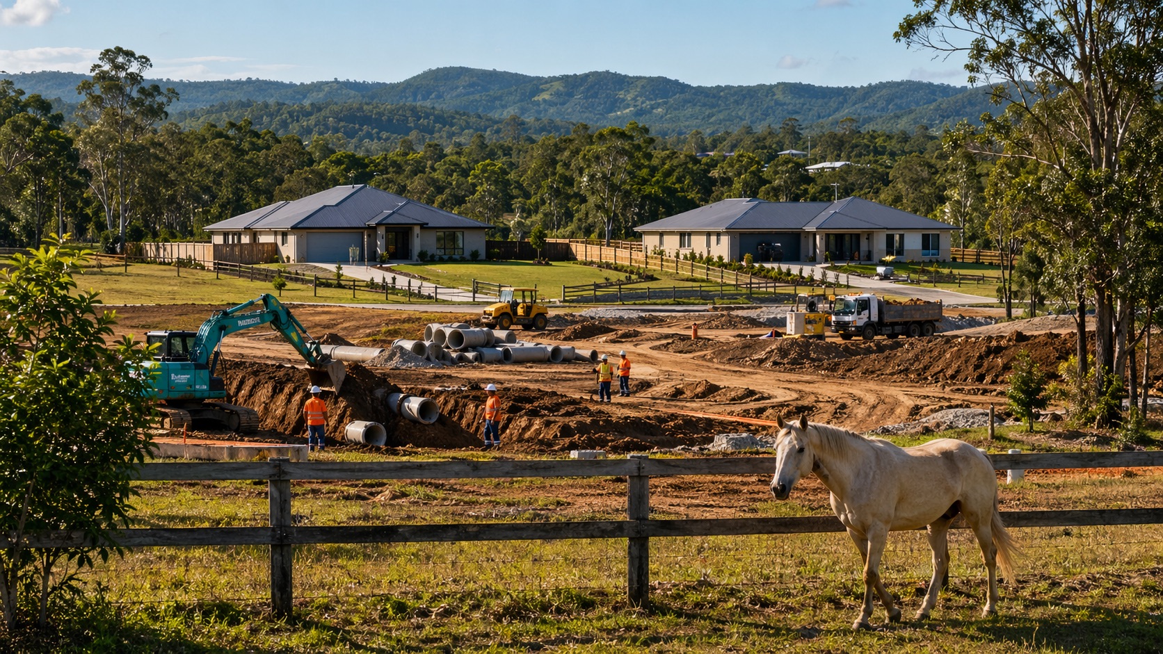 Chambers Flat rural-to-suburban transition with horse paddock and drainage works