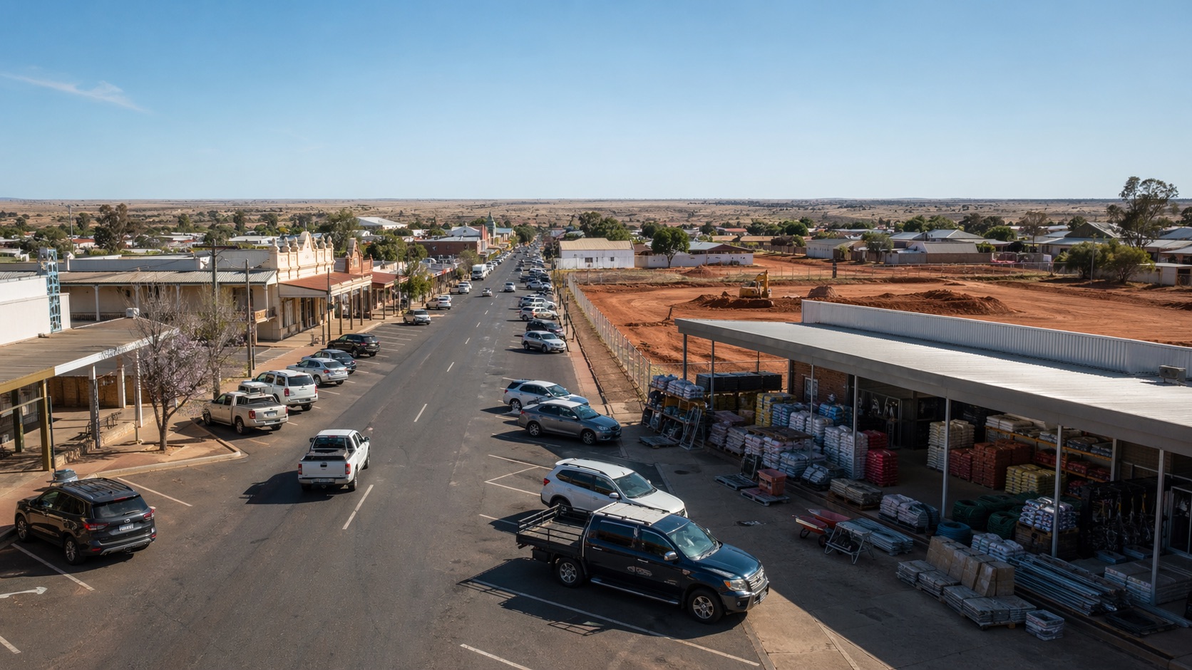 Dubbo NSW main street with heritage shopfronts and red earth
