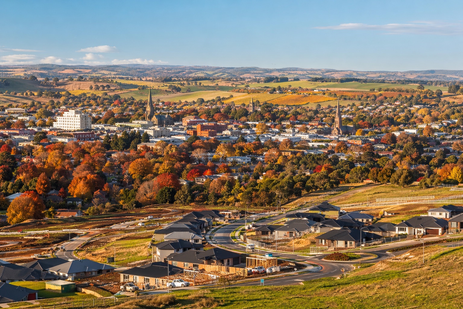 Orange NSW panoramic view with autumn foliage and new estates