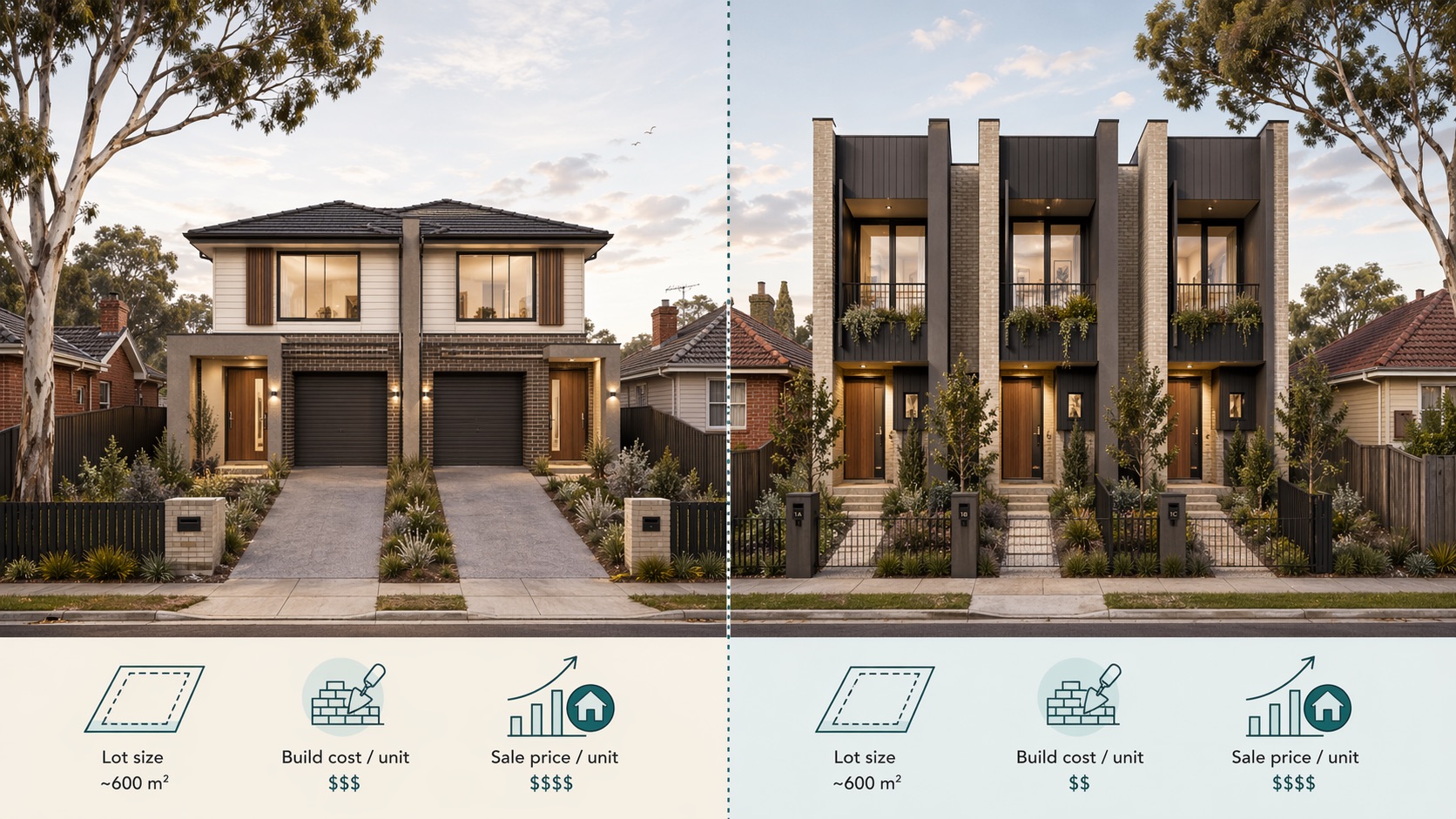 Duplex vs townhouse comparison on a Melbourne suburban lot