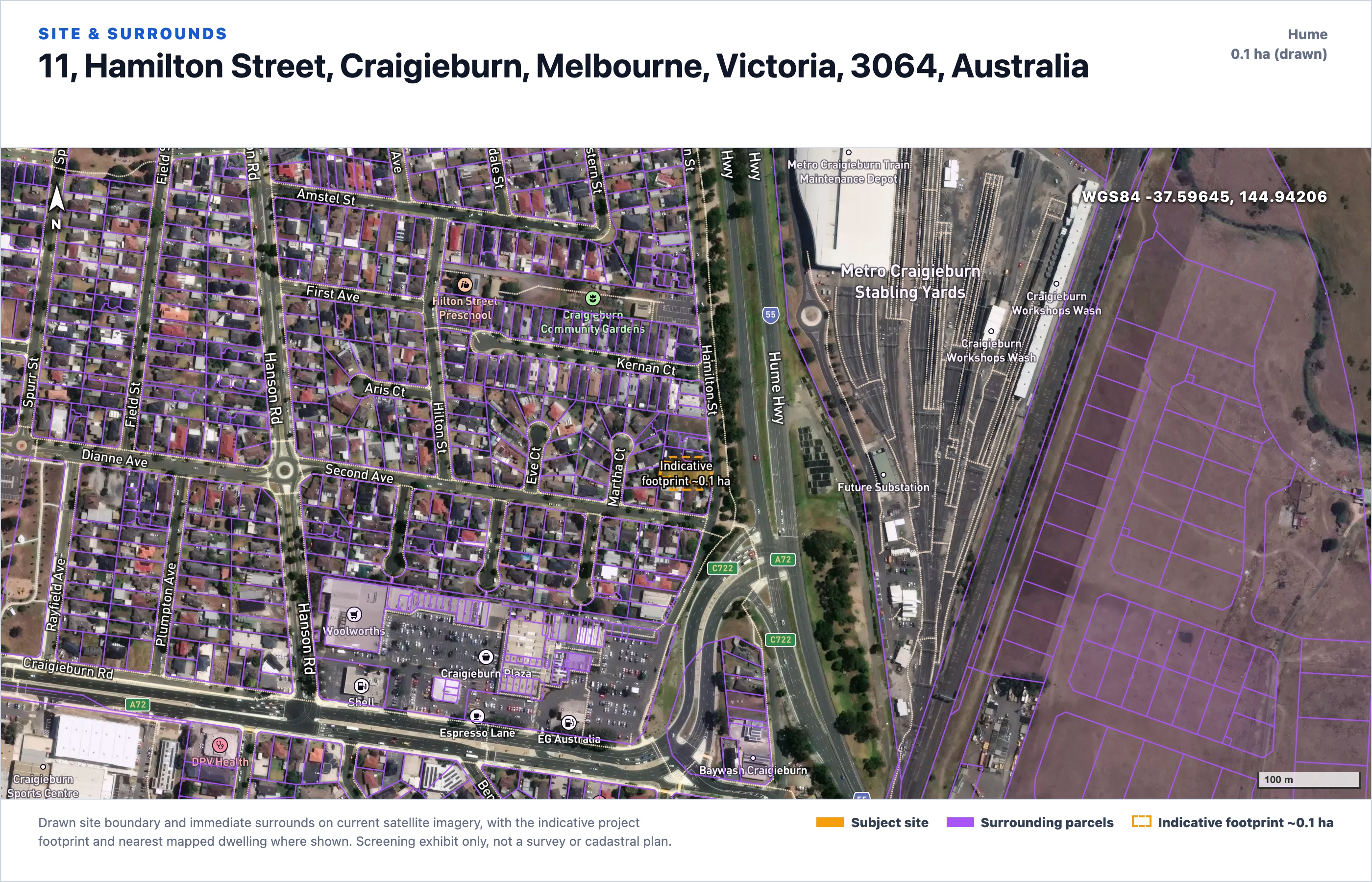 Site and surrounds satellite exhibit with indicative building footprint