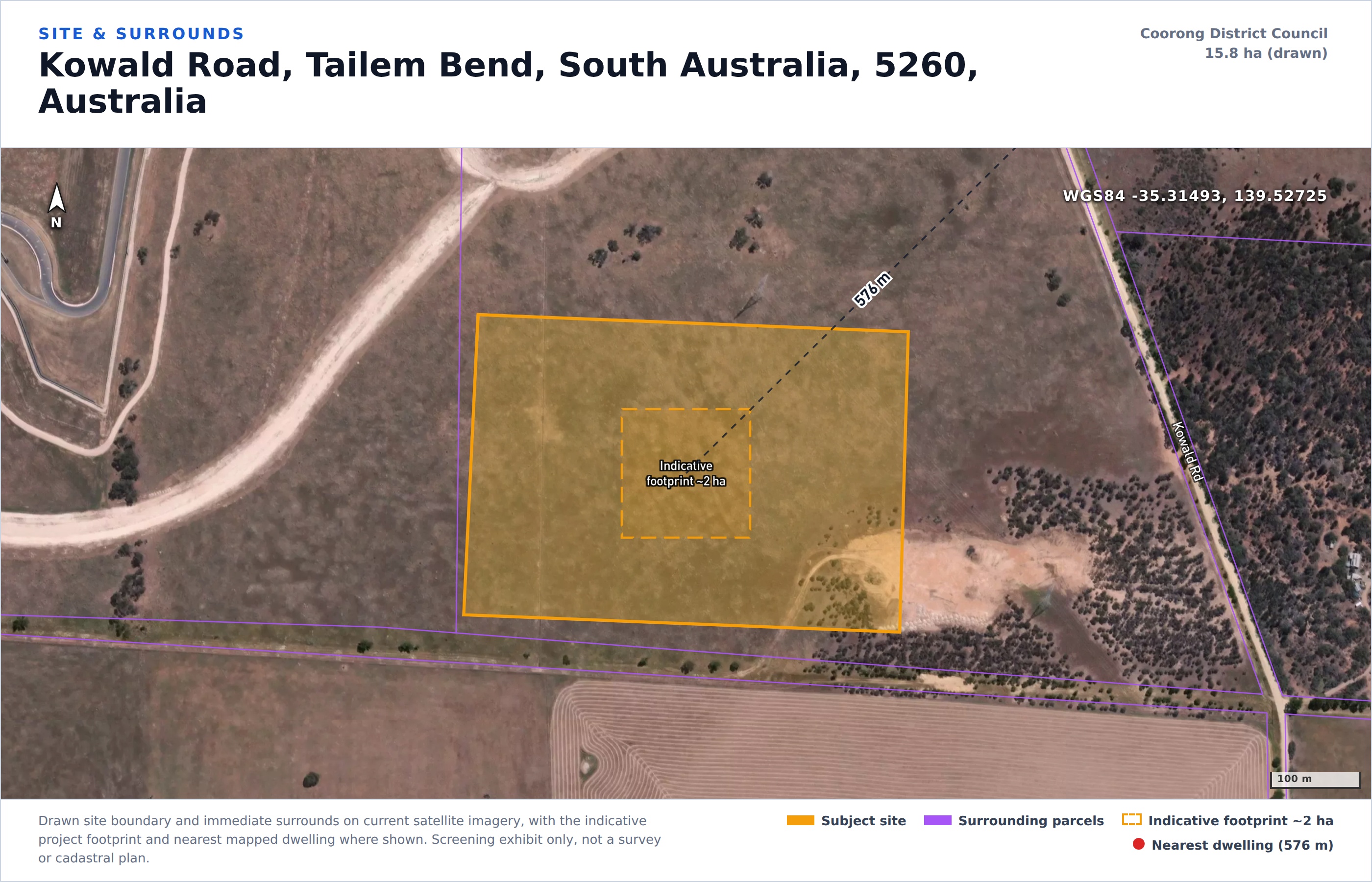 Sample screening report: site and surrounds satellite figure, Tailem Bend SA