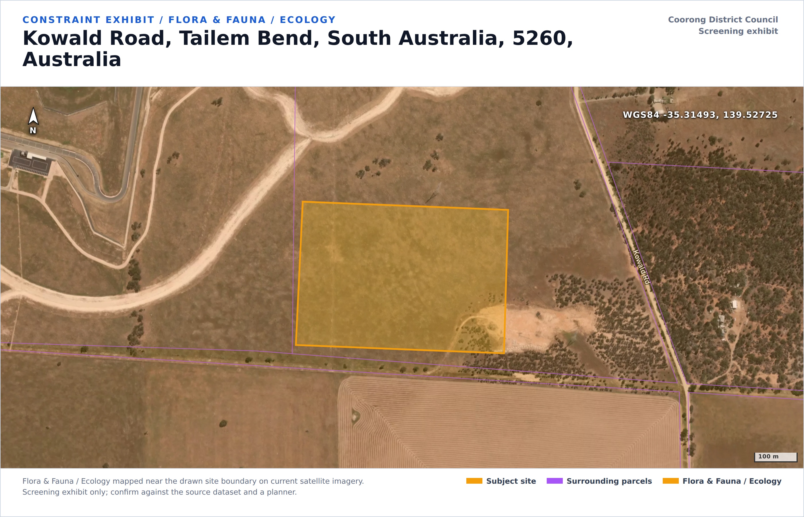 Flora & Fauna / Ecology mapped near the drawn site boundary on current satellite imagery