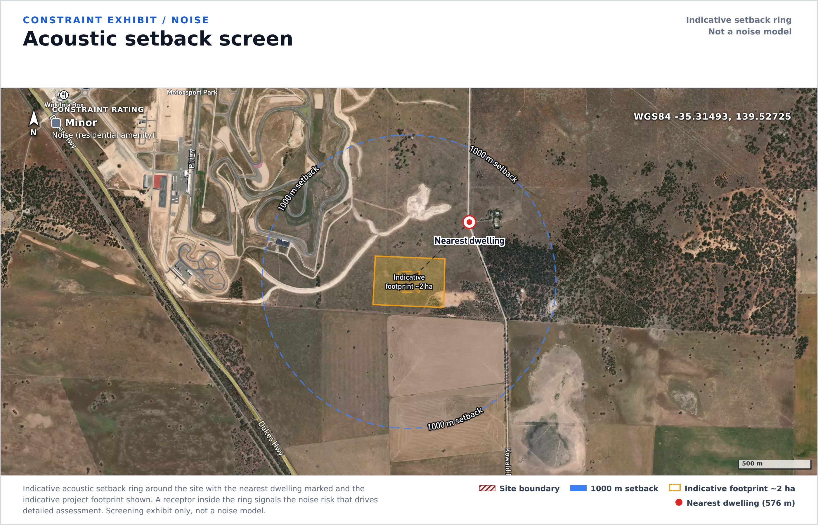 Noise (residential amenity) mapped near the drawn site boundary on current satellite imagery