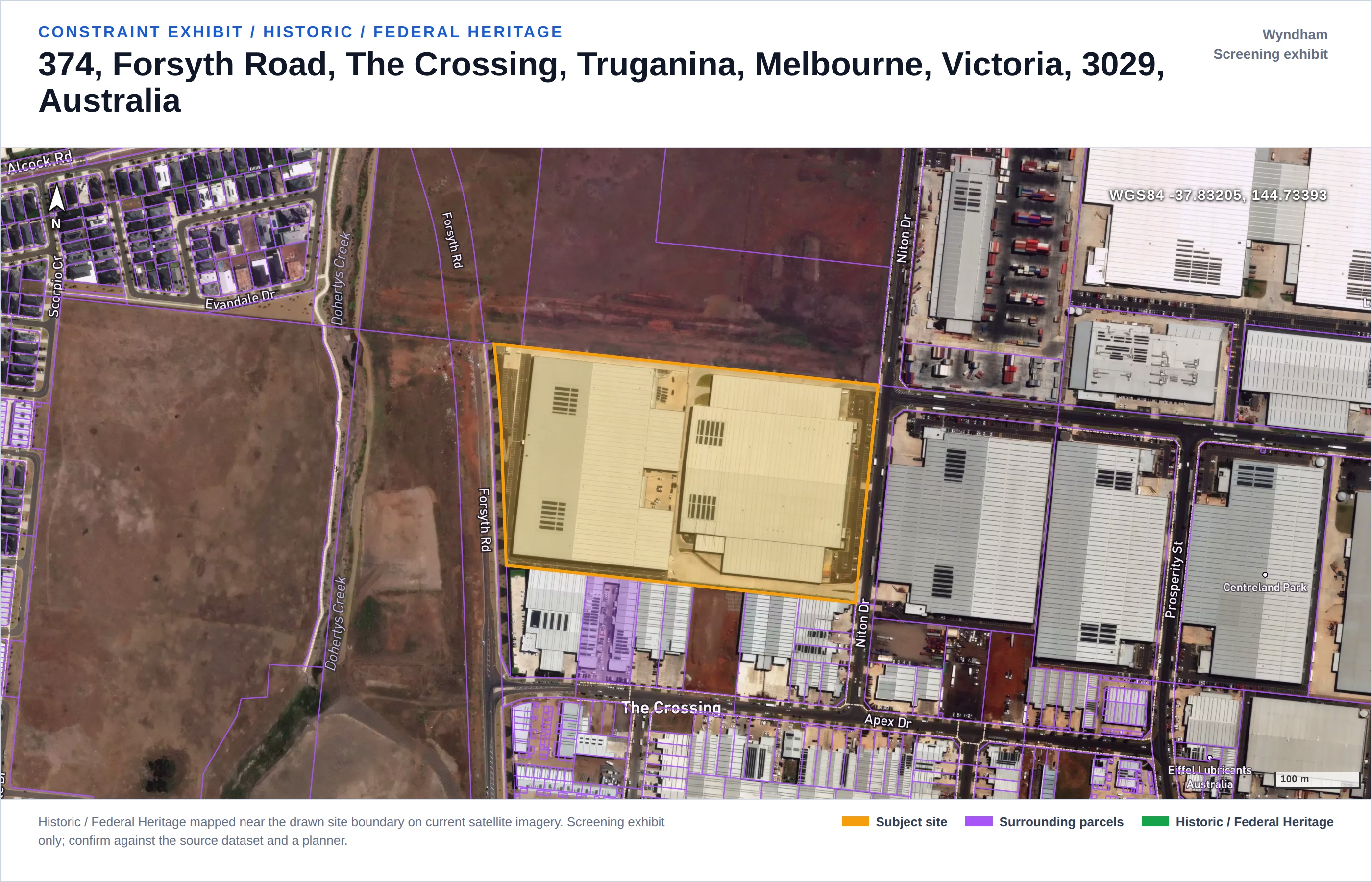 Historic / Federal Heritage mapped near the drawn site boundary on current satellite imagery