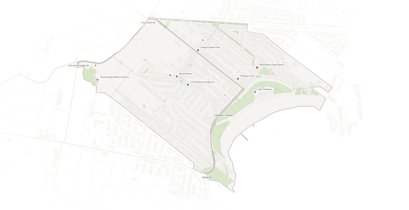 Bondi Beach urban fabric map