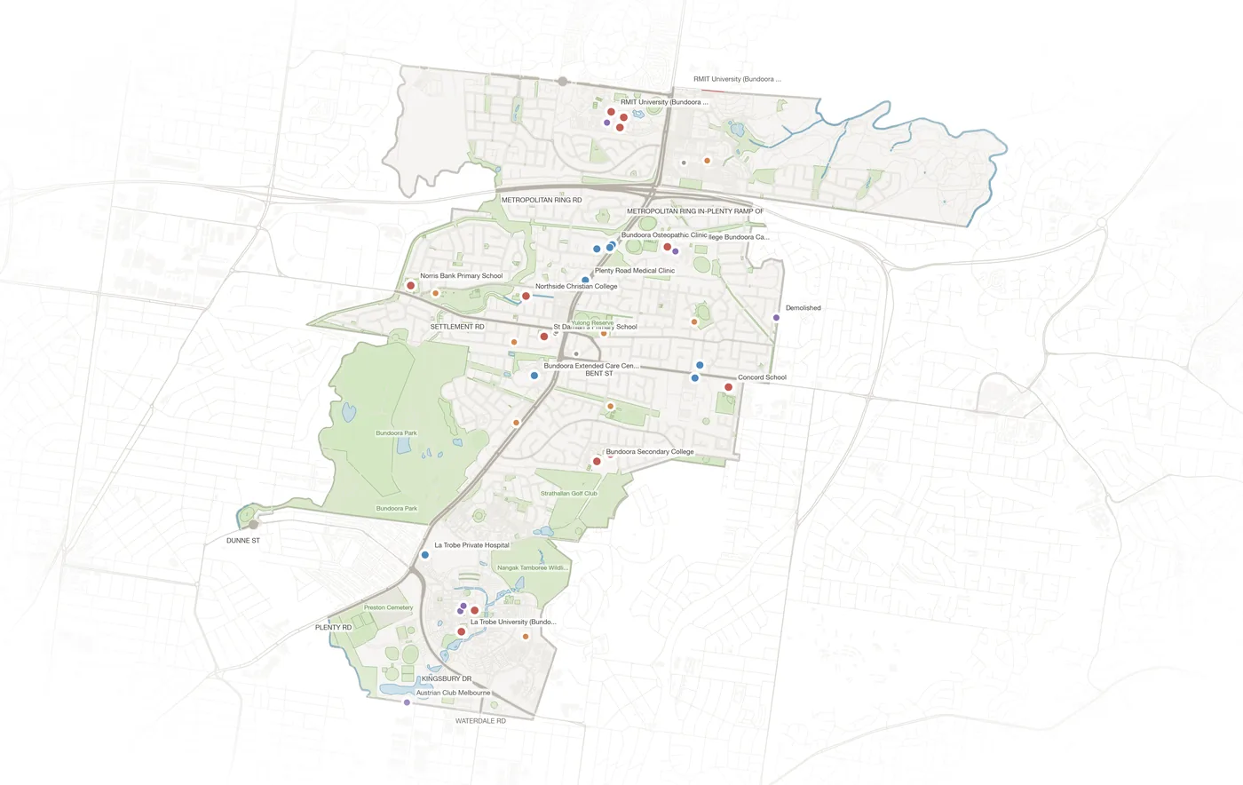 Bundoora urban fabric map