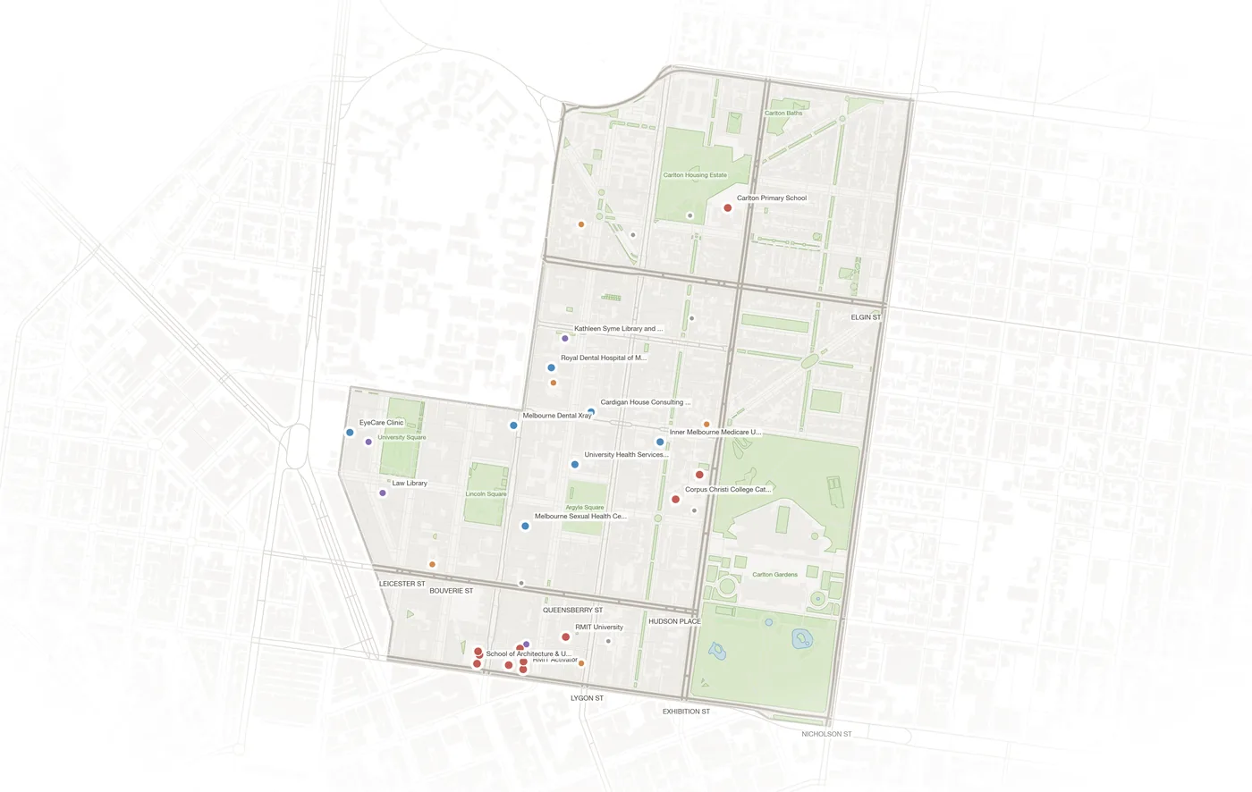 Carlton urban fabric map
