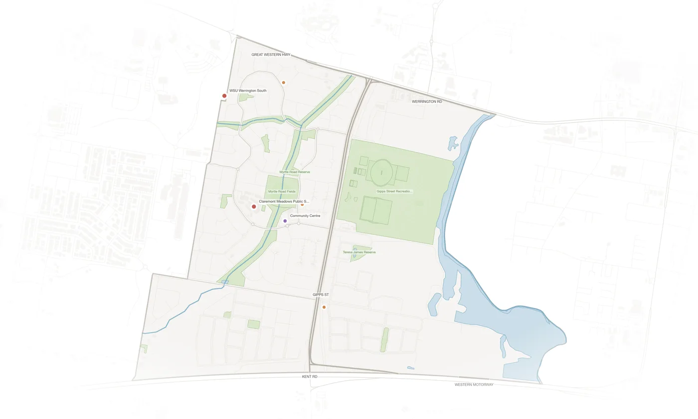 Claremont Meadows urban fabric map