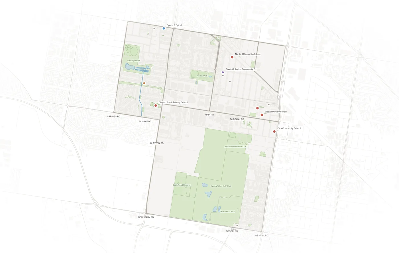 Clayton South urban fabric map