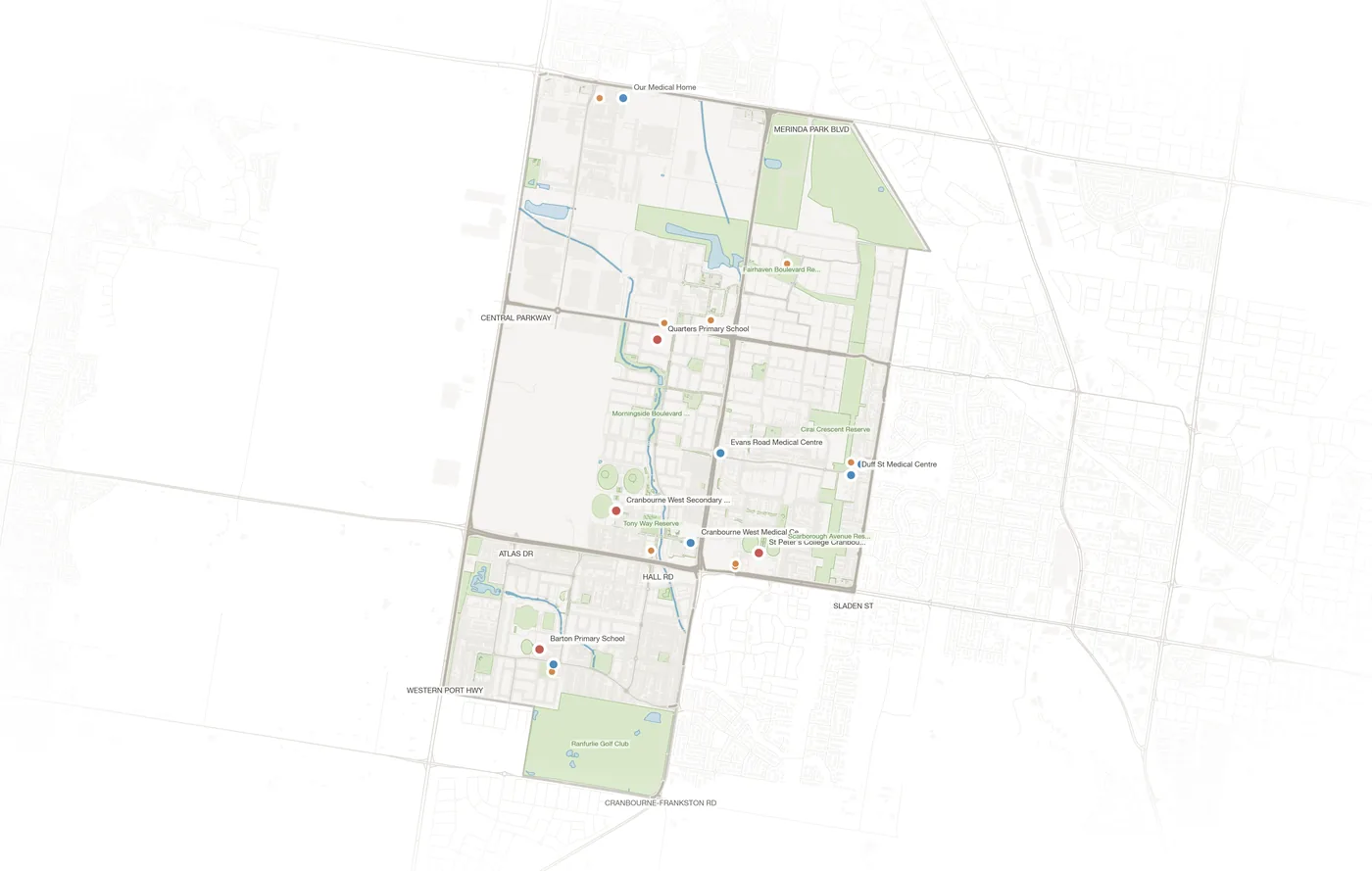 Cranbourne West urban fabric map
