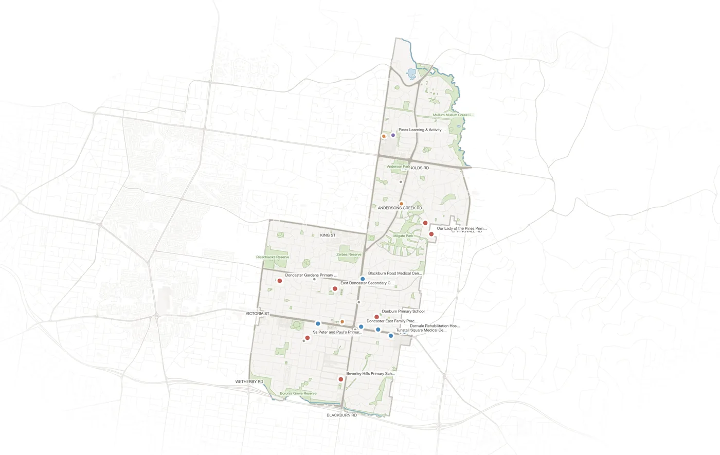 Doncaster East urban fabric map
