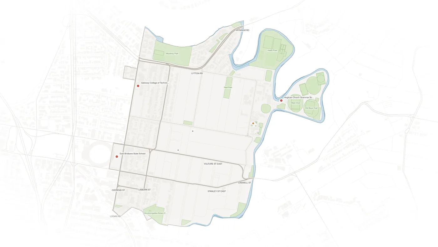 East Brisbane urban fabric map
