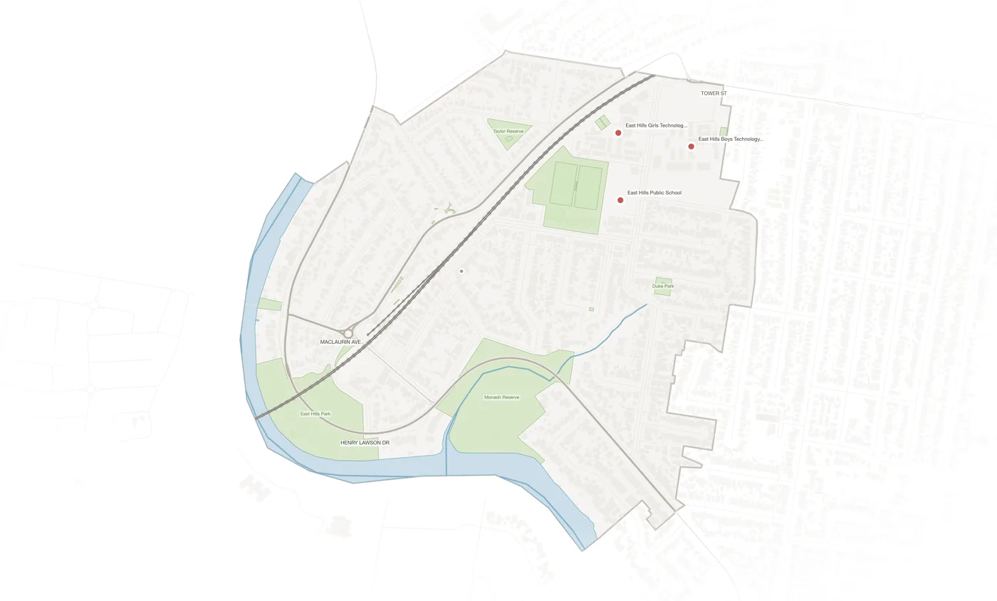 East Hills urban fabric map