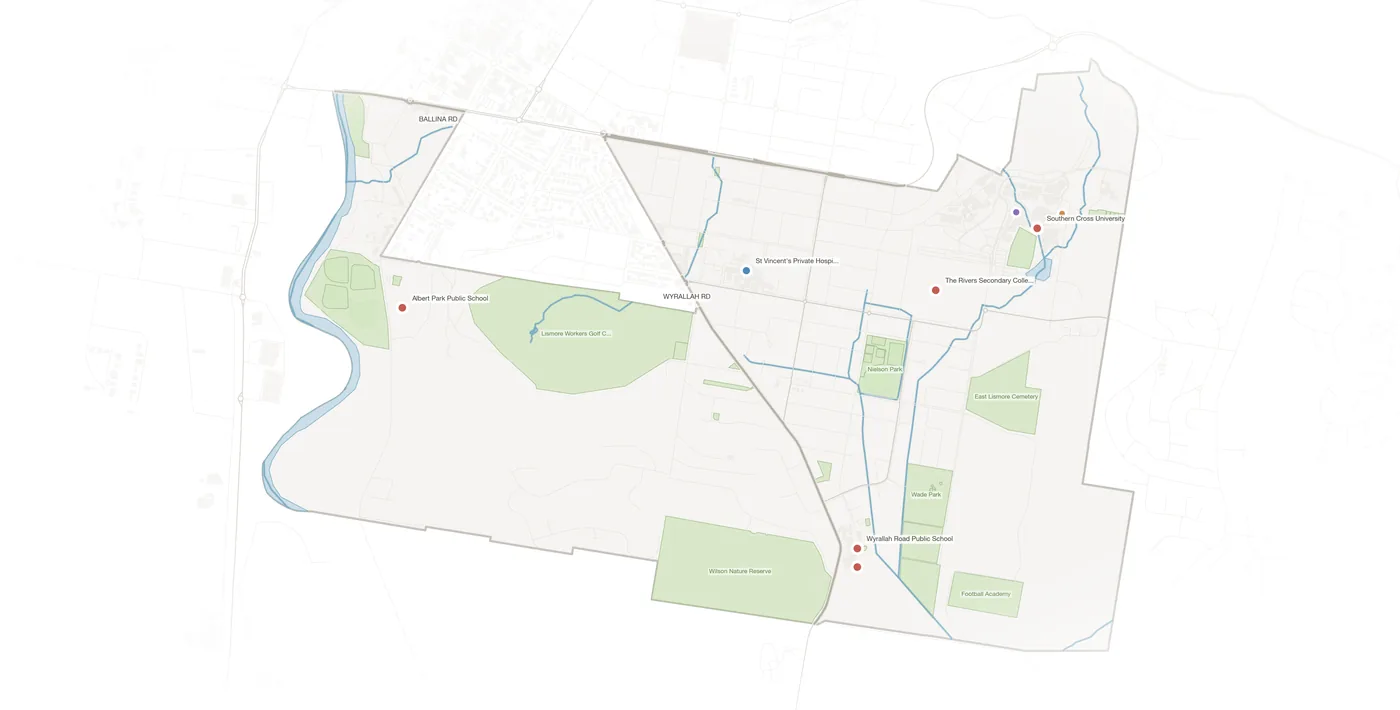 East Lismore urban fabric map