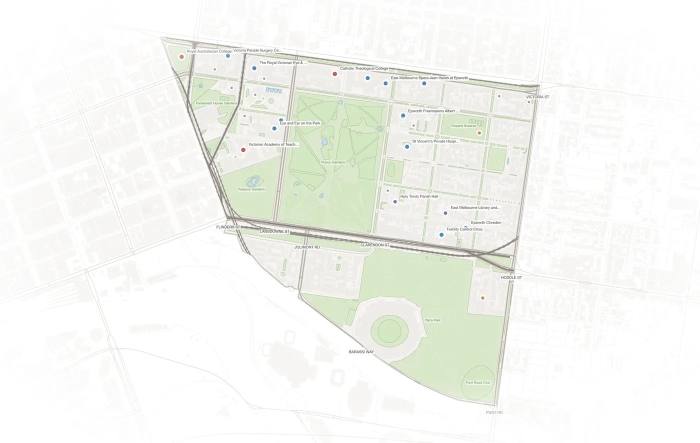 East Melbourne urban fabric map