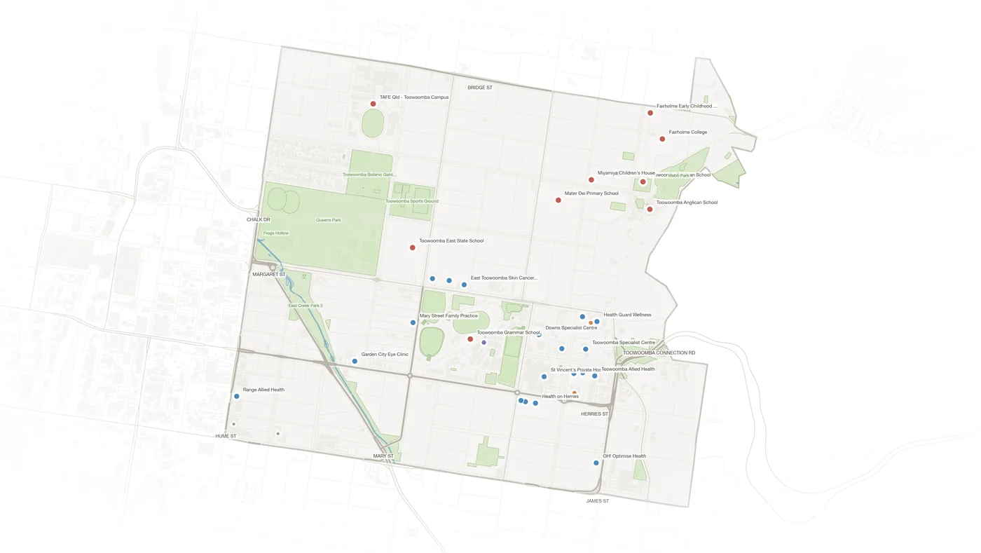 East Toowoomba urban fabric map