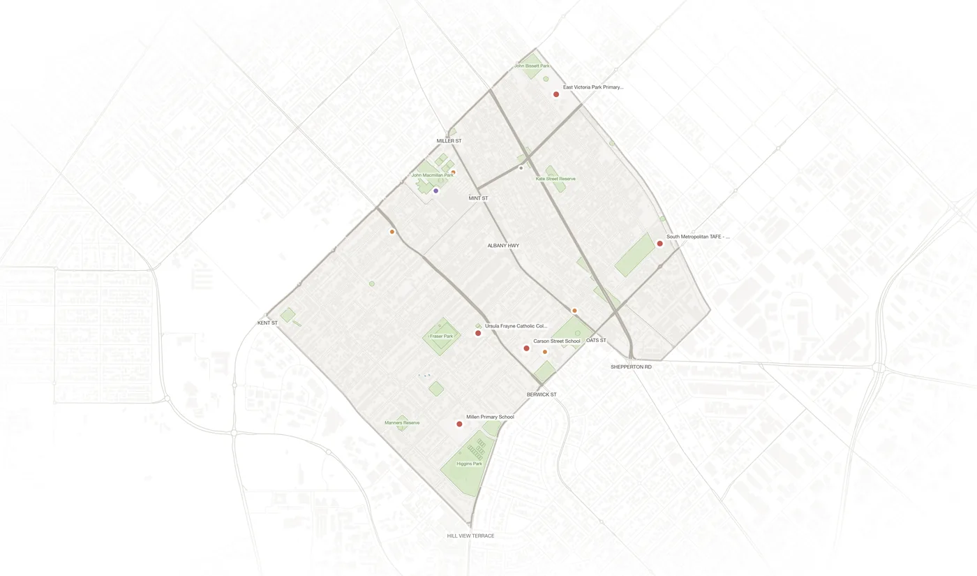 East Victoria Park urban fabric map