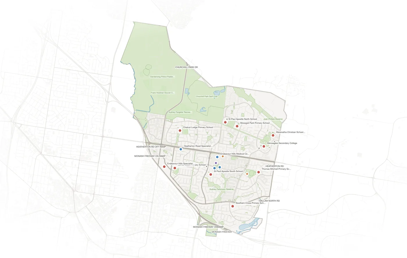 Endeavour Hills urban fabric map