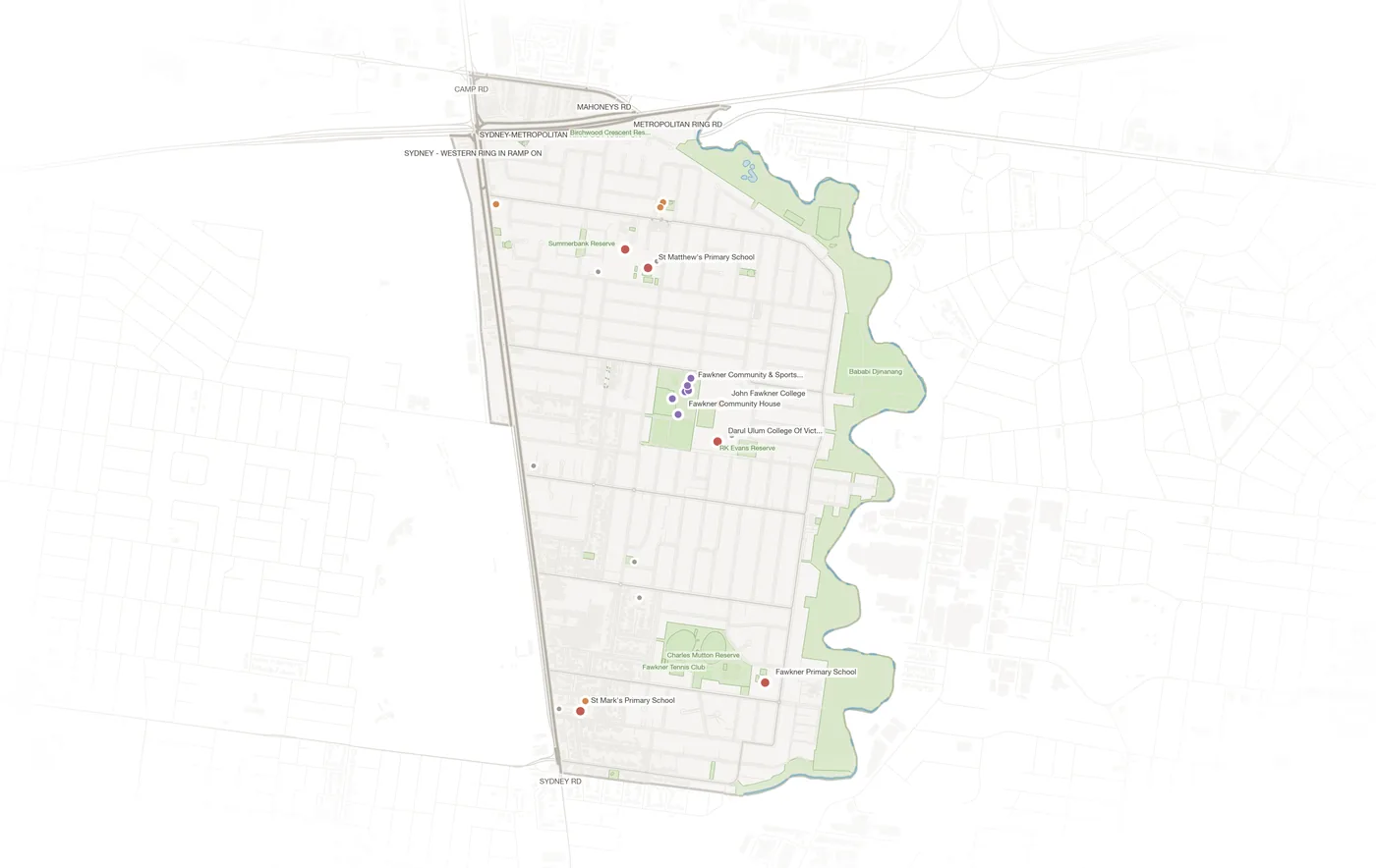 Fawkner urban fabric map