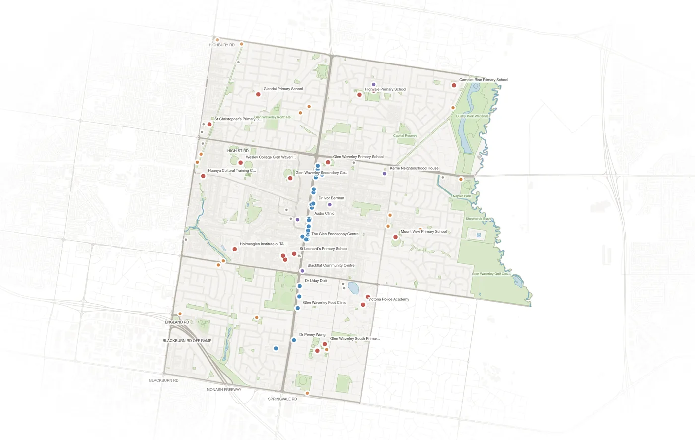 Glen Waverley urban fabric map