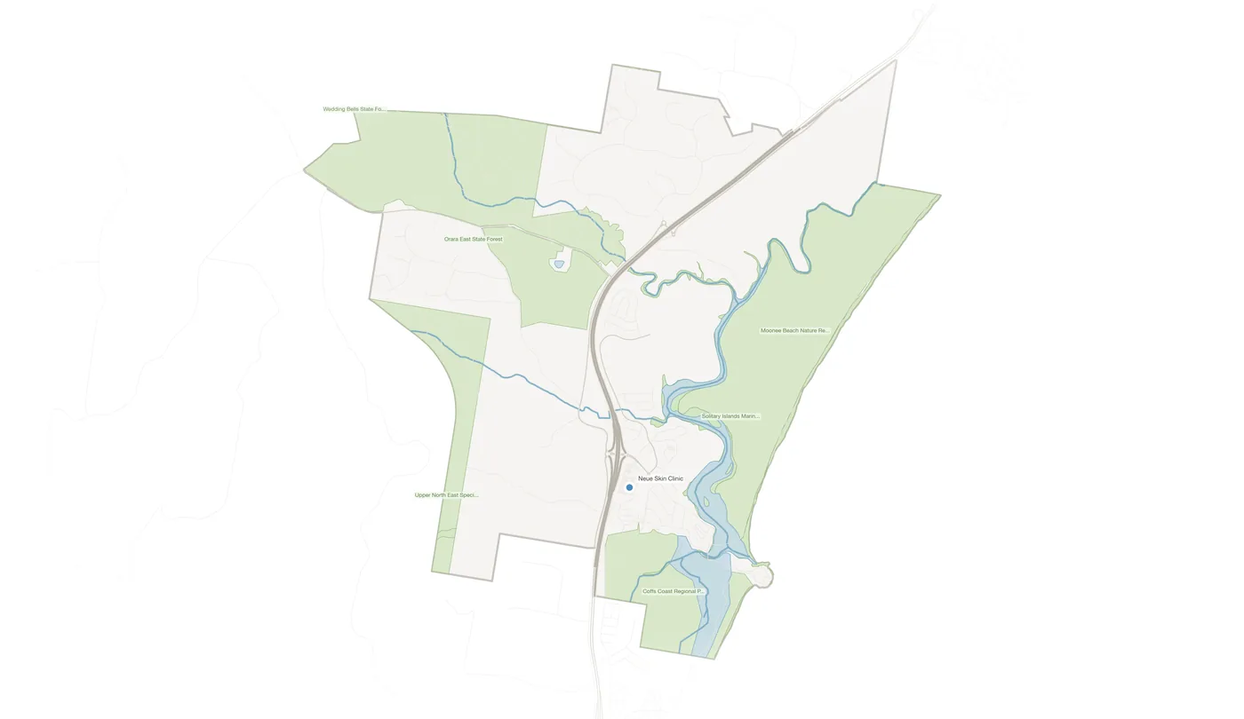 Moonee Beach urban fabric map