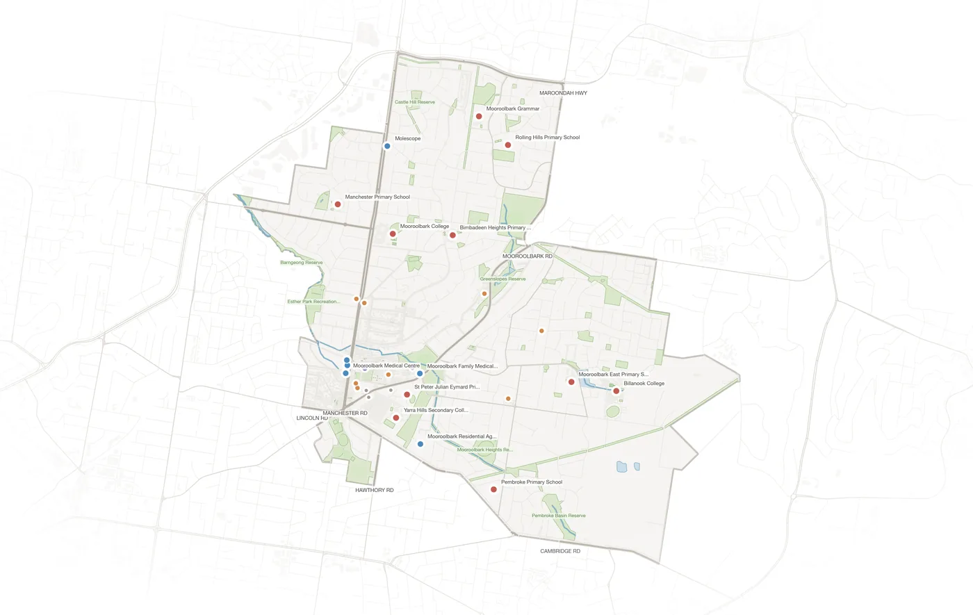 Mooroolbark urban fabric map