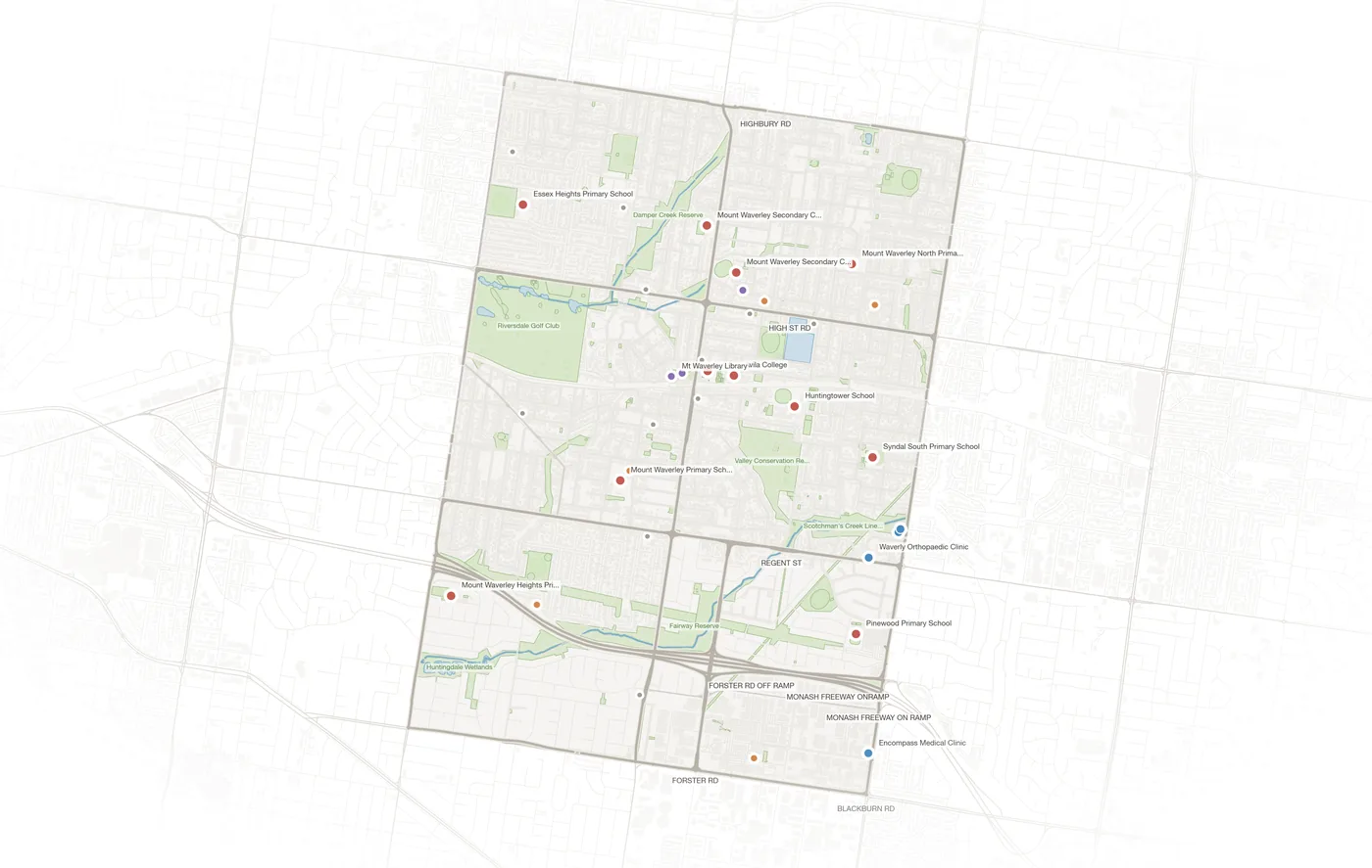 Mount Waverley urban fabric map