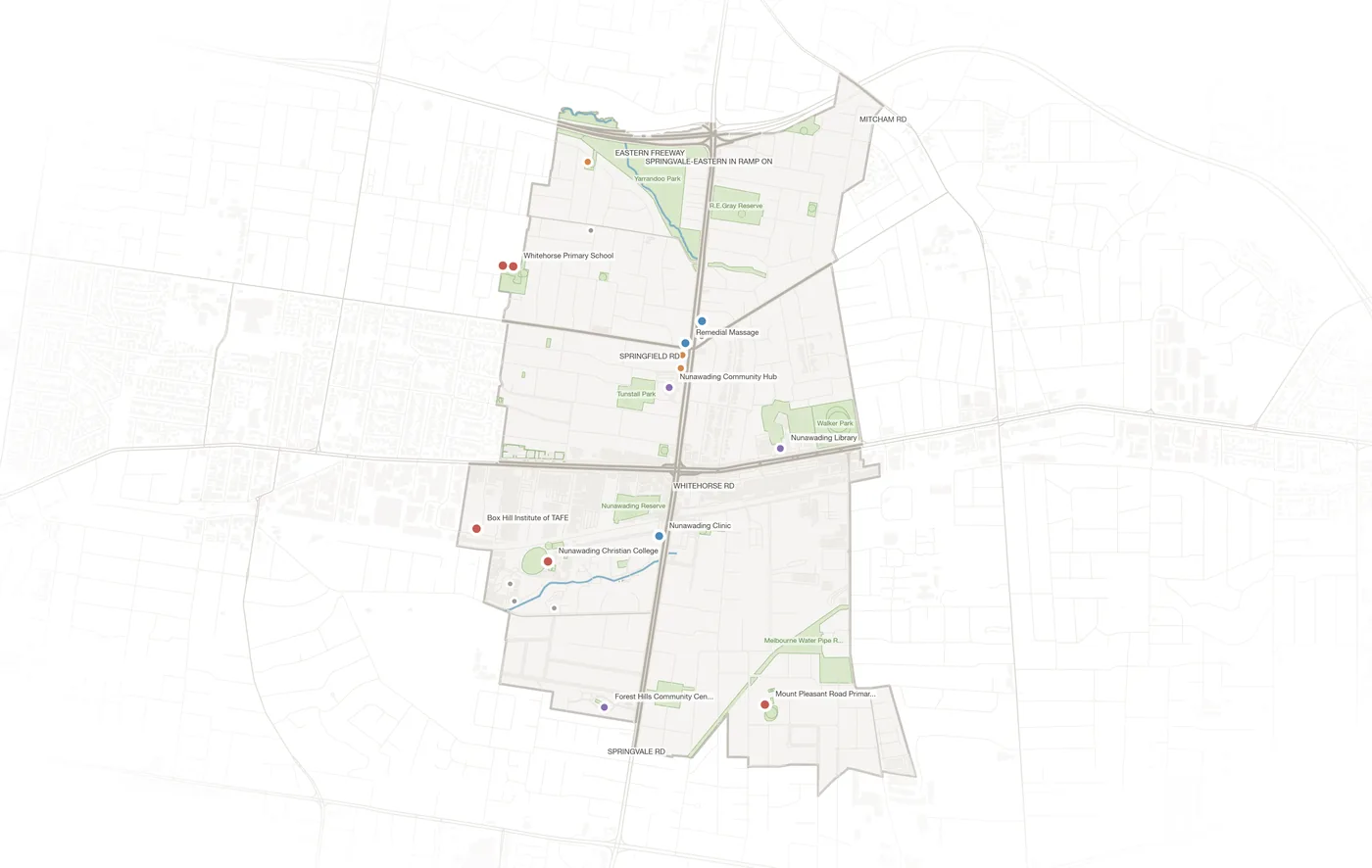 Nunawading urban fabric map