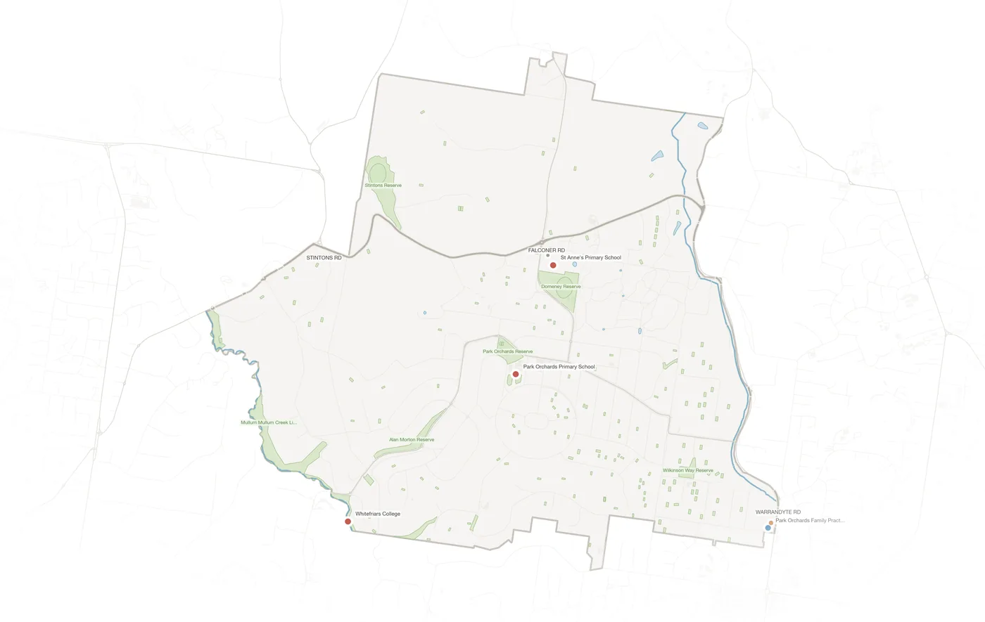 Park Orchards urban fabric map