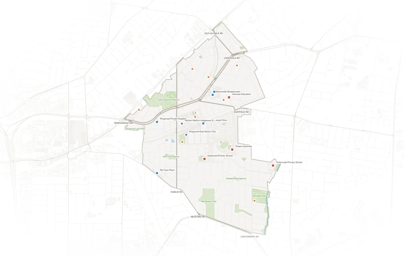 Ringwood East urban fabric map