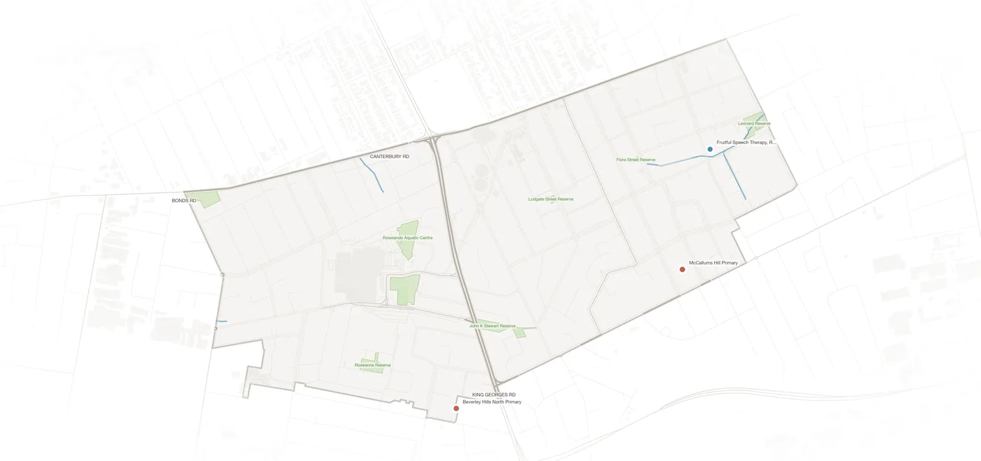 Roselands urban fabric map
