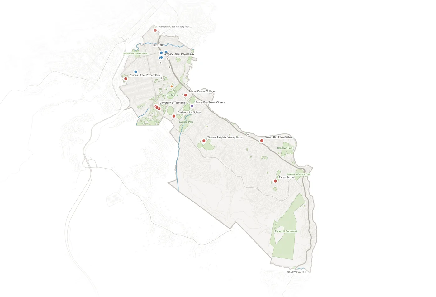 Sandy Bay urban fabric map