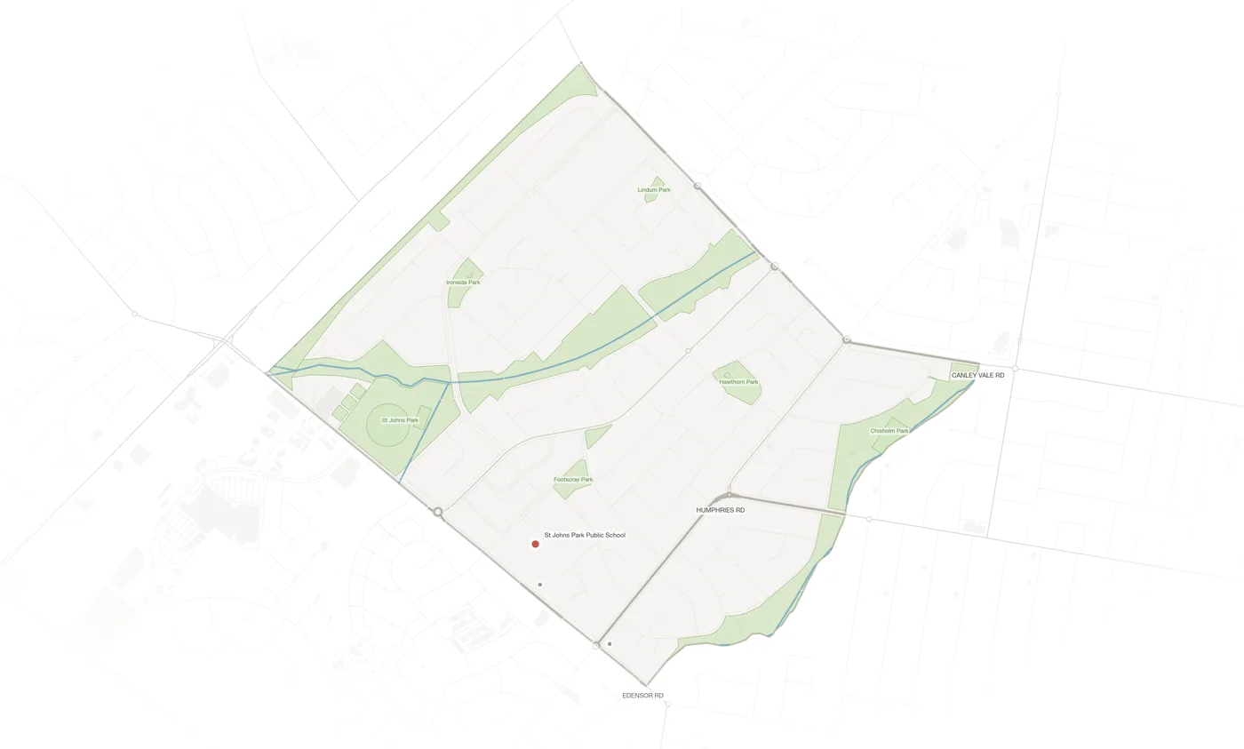St Johns Park urban fabric map