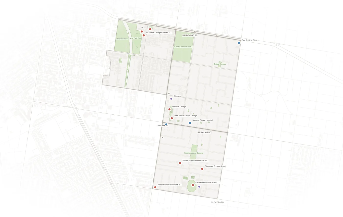 St Kilda East urban fabric map