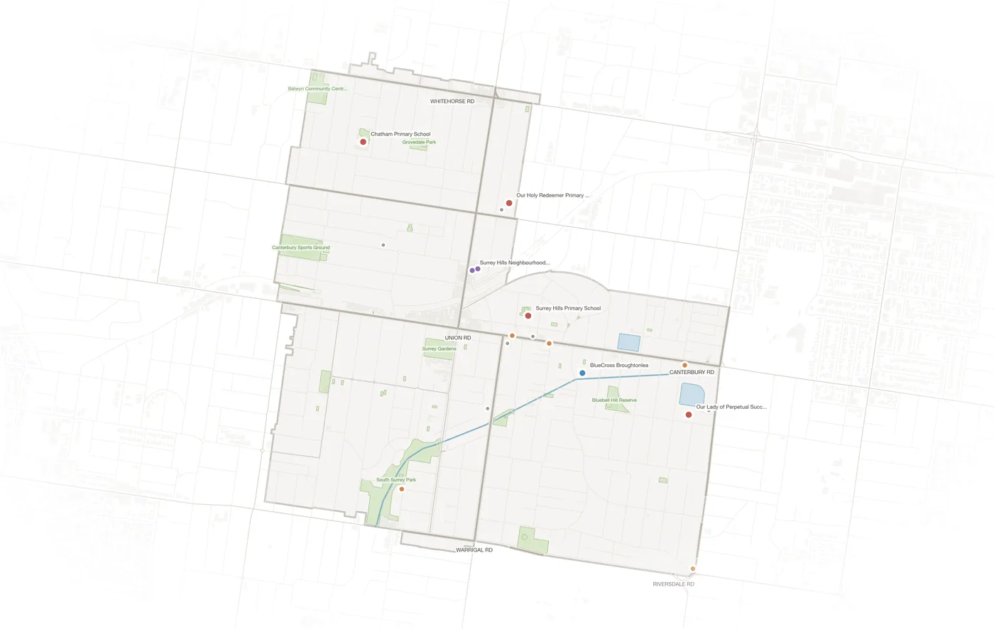 Surrey Hills urban fabric map