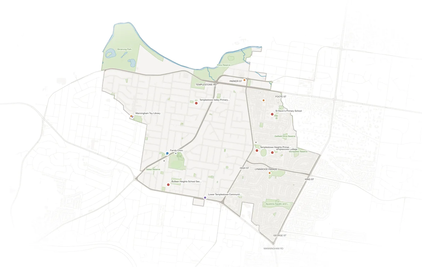 Templestowe Lower urban fabric map