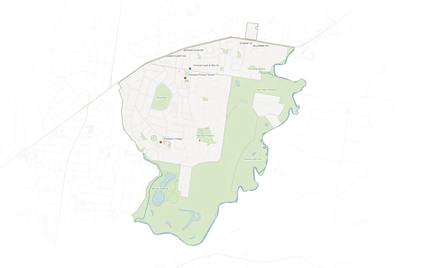 Viewbank urban fabric map