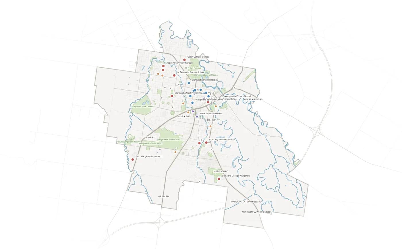 Wangaratta urban fabric map