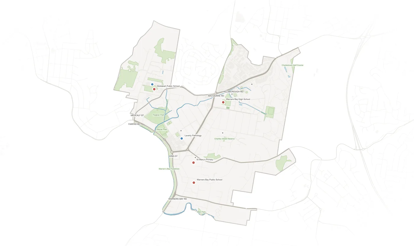 Warners Bay urban fabric map