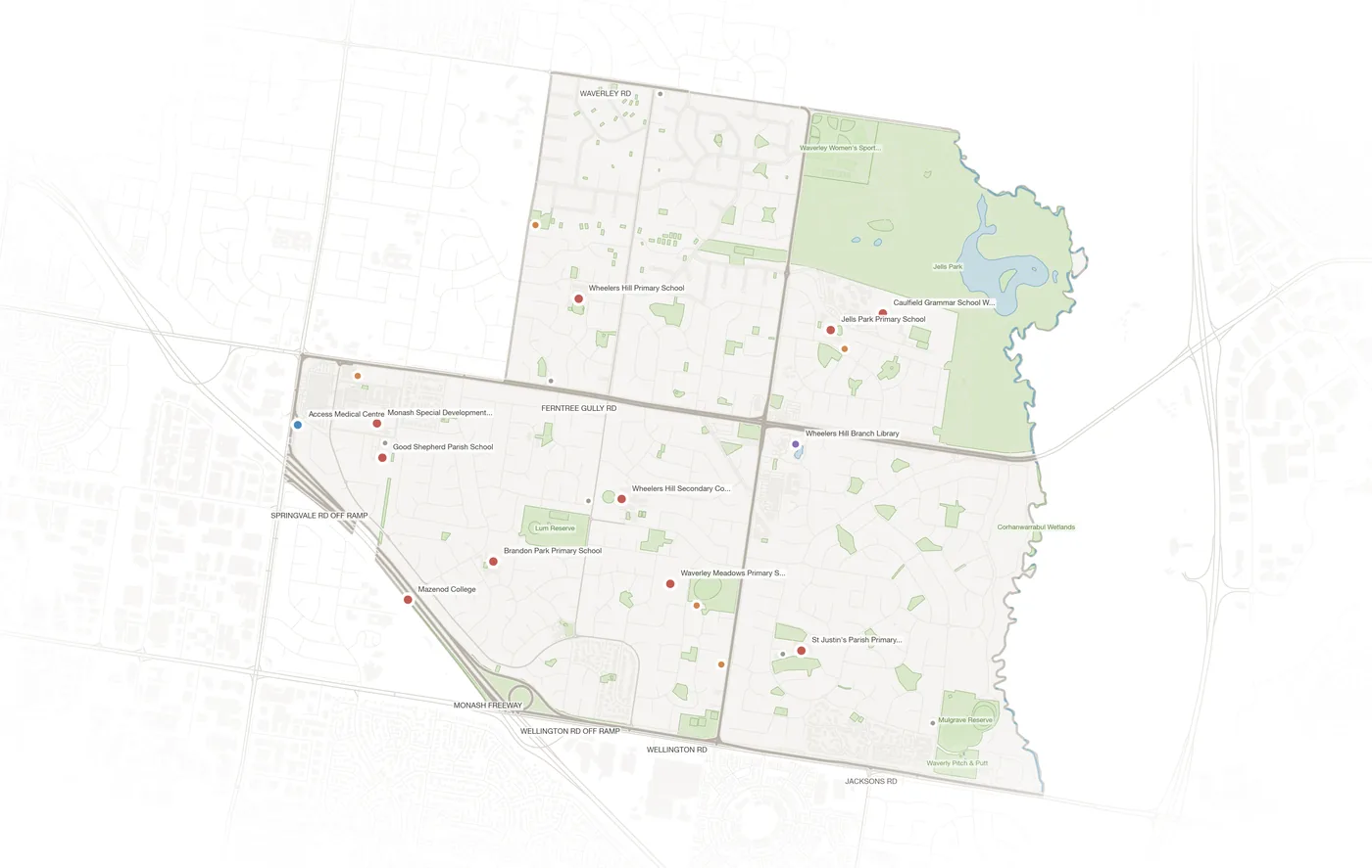 Wheelers Hill urban fabric map