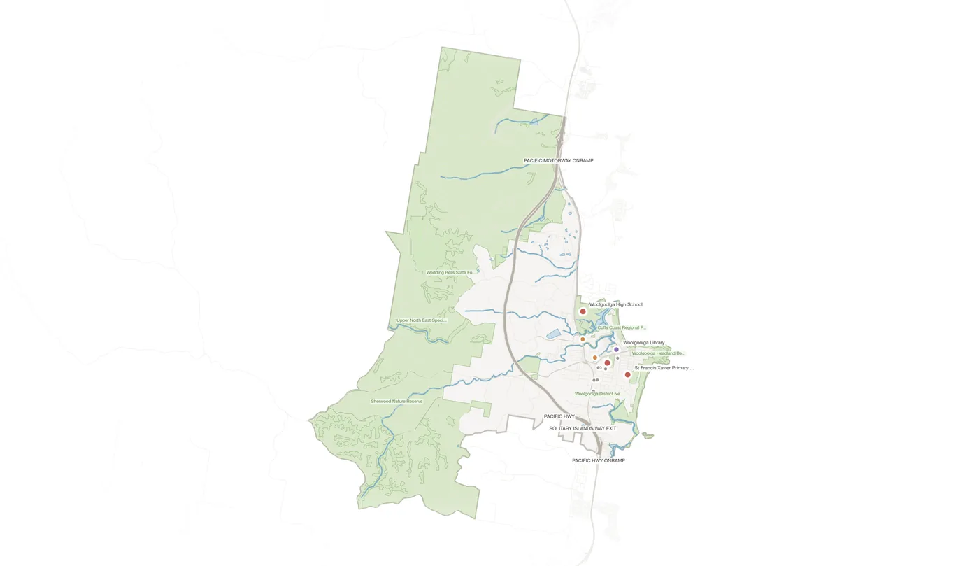 Woolgoolga urban fabric map